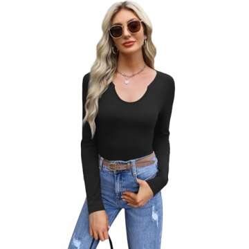 WIHOLL Womens Long Sleeve Shirts Basic Casual Dressy 2024 Fashion Trendy Clothing Outfits Tunic Tops Black 2XL