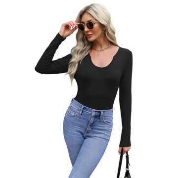 WIHOLL Womens Long Sleeve Shirts Basic Casual Dressy 2024 Fashion Trendy Clothing Outfits Tunic Tops Black 2XL