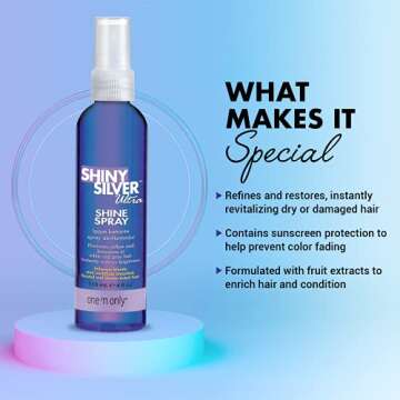 One 'n Only Shiny Silver Ultra Shine Spray, Restores Shiny Brightness to White, Grey, Bleached, Frosted, or Blonde-Tinted Hair, Instantly Revitalizes Dry Hair, Prevents Color Fading, 4 Fl. Oz