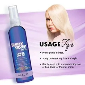 One 'n Only Shiny Silver Ultra Shine Spray, Restores Shiny Brightness to White, Grey, Bleached, Frosted, or Blonde-Tinted Hair, Instantly Revitalizes Dry Hair, Prevents Color Fading, 4 Fl. Oz