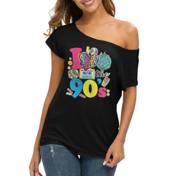 Take Me Back to The 80s 90s Shirt Women Vintage 90s Neon Shirts Off Shoulder Outfits