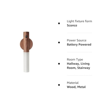 LANDGOO Wooden Motion Sensor Night Lights Magnet Body Sensor Hallway Night Lights Rechargeable Led Light Portable Stairway Night Lights Wall Sconce Battery Powered Cabinet Lights (Walnut Wood 1PC)