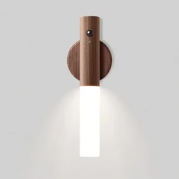 LANDGOO Wooden Motion Sensor Night Lights Magnet Body Sensor Hallway Night Lights Rechargeable Led Light Portable Stairway Night Lights Wall Sconce Battery Powered Cabinet Lights (Walnut Wood 1PC)