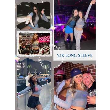 Rave Mesh Crop Top for Women - EDC 70s Asymmetrical Neck Y2K Long Sleeve Fairycore Festival Blouse Sheer Shirt(Gray,XS,1102e)