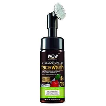 WOW Skin Science Apple Cider Vinegar Foam Exfoliating Face Wash & Brush - 3.4 Fl Oz, Unisex, Plant-Powered Ingredients, ACV Face Cleanser for Sensitive Skin