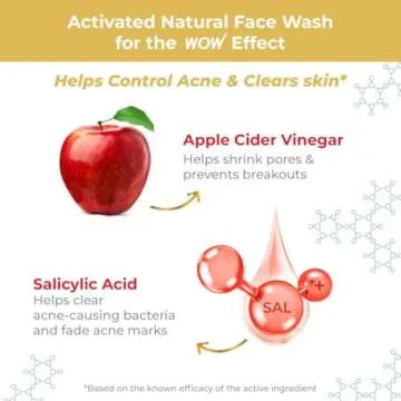 WOW Skin Science Apple Cider Vinegar Foam Exfoliating Face Wash & Brush - 3.4 Fl Oz, Unisex, Plant-Powered Ingredients, ACV Face Cleanser for Sensitive Skin