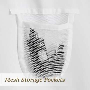 N&Y HOME Water Repellent Fabric Shower Curtain or Liner with 9 Mesh Pockets - White, 71x72 Inches