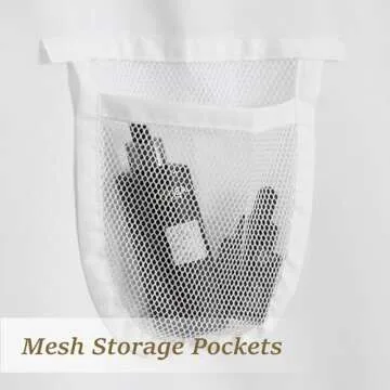 N&Y HOME Water Repellent Fabric Shower Curtain or Liner with 9 Mesh Pockets - White, 71x72 Inches