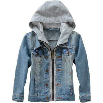 Mallimoda Kids Boys Girls Hooded Denim Jacket - Stylish & Durable Outerwear