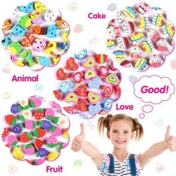 JUNEBRUSHS 150 Pieces Mini Erasers for Kids Bulk, Novelty Animal Erasers,Pencil Erasers Assortment, Cute Small Erasers for Students Homework School Classroom Rewards Prizes Party Favors