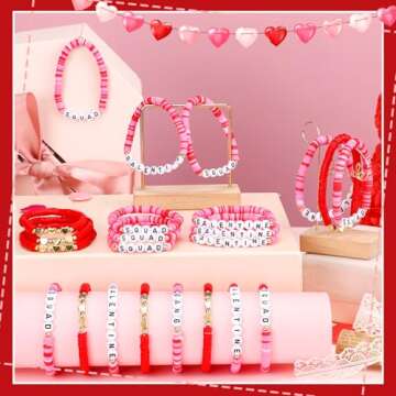 Tondiamo 24 Pcs Galentine Squad Bracelets Galentine's Day Gifts for Women Polymer Clay Beaded Stretc...