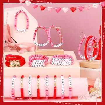 Tondiamo 24 Pcs Galentine Squad Bracelets Galentine's Day Gifts for Women Polymer Clay Beaded Stretc...