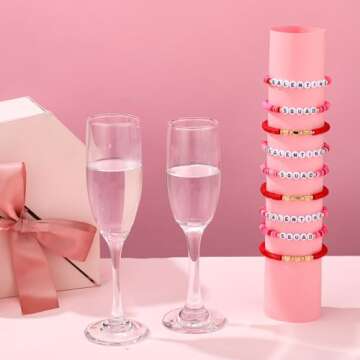 Tondiamo 24 Pcs Galentine Squad Bracelets Galentine's Day Gifts for Women Polymer Clay Beaded Stretch Bracelets Galentine Squad Letter Jewelry for Family Friend Accessory Valentine's Day Party Favors