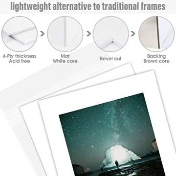 Golden State Art, White Pre-Cut 11x14 Picture Mat for 8.5x11 Photo, with Acid Free White Core Matte Sets. Includes 10 Bevel Cut Mattes, Backing Backers Board & Clear Bags (Complete Set, 10-Pack)