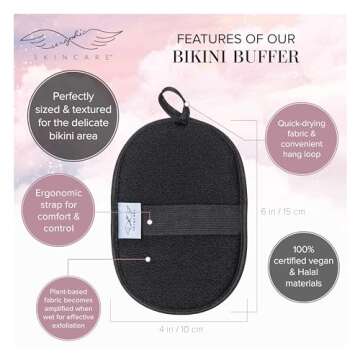 Seraphic Skincare Bikini Buffer – 100% Vegan Viscose Scrub Mitt For Women – Gently Exfoliates Dead Skin – Ingrown Hair & Razor Bumps Treatment on Bikini Area – Natural & Effective Exfoliation