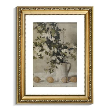 VIYYIEA Vintage Gold Framed Botanical Wall Art, Bedroom Bathroom Flowers and Lemons Decor, Canvas Pr...