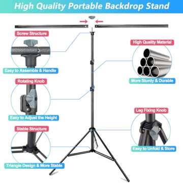 JEBUTU Green Screen Backdrop Kit with Stand, Green Screen Backdrop with Stand Kit,5X6.5ft Portable G...