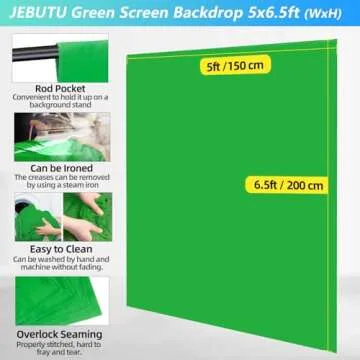 JEBUTU Green Screen Backdrop Kit with Stand, Green Screen Backdrop with Stand Kit,5X6.5ft Portable Green Screen Stand kit, GreenScreen Background with Stand Carrying Bag Clamp for Streaming Video Zoom
