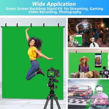 JEBUTU Green Screen Backdrop Kit with Stand, Green Screen Backdrop with Stand Kit,5X6.5ft Portable Green Screen Stand kit, GreenScreen Background with Stand Carrying Bag Clamp for Streaming Video Zoom