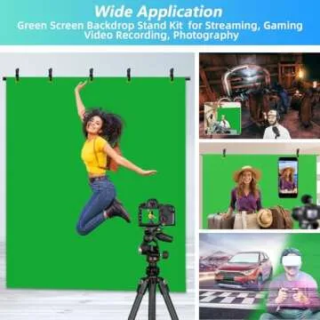 JEBUTU Green Screen Backdrop Kit with Stand, Green Screen Backdrop with Stand Kit,5X6.5ft Portable Green Screen Stand kit, GreenScreen Background with Stand Carrying Bag Clamp for Streaming Video Zoom