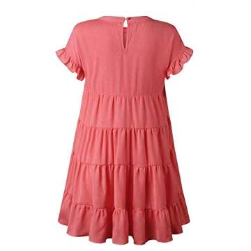 Joteisy Women’s Summer Ruffle Sleeve Round Neck Loose Fit Casual Swing Short Mini Dress (S, Watermelon Red)