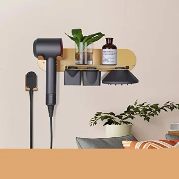 Stylish FLE Gold Hair Dryer Holder with Shelf