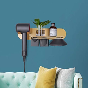 Stylish FLE Gold Hair Dryer Holder with Shelf