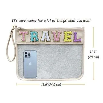 TopTTanBo Chenille Letter Clear Bag Purse Multi-purpose Transparent Waterproof Snacks Makeup Tote Ba...