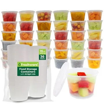 Freshware Food Storage Containers [36 Set] 16 oz Plastic Deli Containers with Lids, Slime, Soup, Mea...