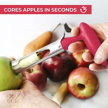 Zulay Kitchen Premium Apple Corer Tool - Ultra Sharp, Stainless Steel, Serrated Blades for Easy Coring - Easy to Use & Clean, Durable Apple Corer Remover for Baking Apples & More - Magenta