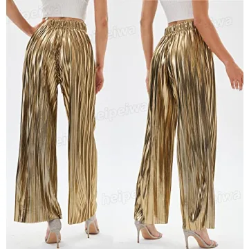 Elegant Shiny Wide Leg Pants for Parties and Nightouts