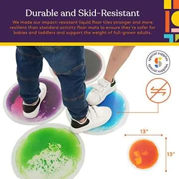 Special Supplies Circle Floor Liquid Tiles for Kids, Set of 9, Colorful Early Learning Activity Mats for Toddlers and Children, Anti-Slip Backing for Active Play, Dance, and Games
