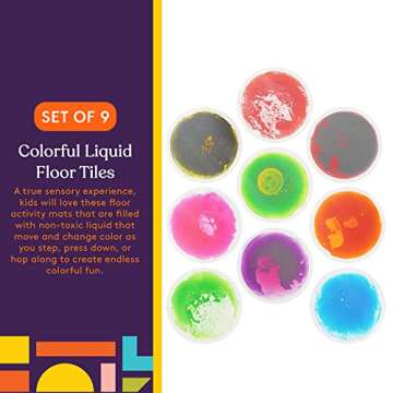 Special Supplies Circle Floor Liquid Tiles for Kids, Set of 9, Colorful Early Learning Activity Mats for Toddlers and Children, Anti-Slip Backing for Active Play, Dance, and Games