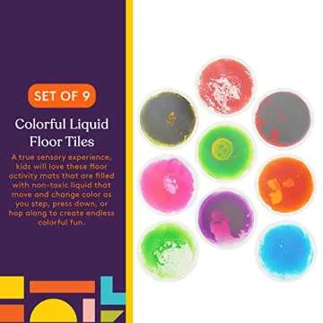 Special Supplies Circle Floor Liquid Tiles for Kids, Set of 9, Colorful Early Learning Activity Mats for Toddlers and Children, Anti-Slip Backing for Active Play, Dance, and Games