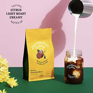 Chamberlain Coffee Breezy Butterfly Blend - Light Creamy Roast Coffee Beans with Notes of Berry Citrus & Maple Syrup - Whole Bean Specialty Coffee Freshly Roasted In California - 12 oz