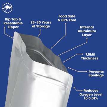 Wallaby 1-Gallon Gusset Mylar Bag Bundle - 30x Stand-Up Zipper Pouches, 30x 400cc Oxygen Absorbers, 30x Labels - Heat Sealable & Food Safe - Silver Standard Silver 30 Pack
