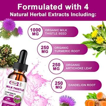 Liver Health Support Liquid, Milk Thistle 80% Silymarin Extract & Dandelion Root Extract, Liver Cleanse Detox & Repair Fatty Liver Formula, Vegan, Non-GMO and All-Natural