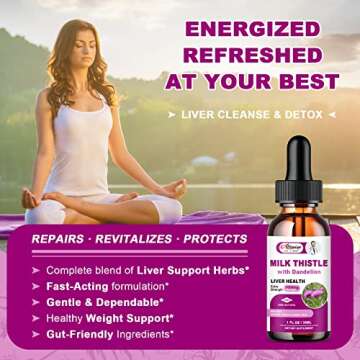 Liver Health Support Liquid, Milk Thistle 80% Silymarin Extract & Dandelion Root Extract, Liver Cleanse Detox & Repair Fatty Liver Formula, Vegan, Non-GMO and All-Natural
