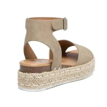Athlefit Women's Flatform Espadrille Wedge Sandals Open Toe Casual Summer Sandals for Women Khaki Size 8
