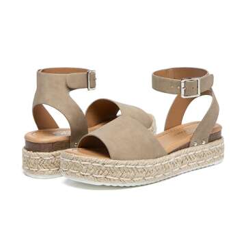 Athlefit Women's Flatform Espadrille Wedge Sandals Open Toe Casual Summer Sandals for Women Khaki Size 8