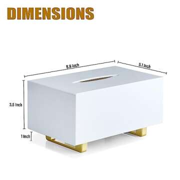 YoBa Thick Acrylic Tissue Box Holder Rectangular White Tissue Box Dispenser with Gold Plated Aluminu...