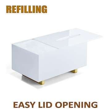 YoBa Thick Acrylic Tissue Box Holder Rectangular White Tissue Box Dispenser with Gold Plated Aluminum Legs for Bathroom, Kitchen, Bedroom, Office, Hotel and Restaurant