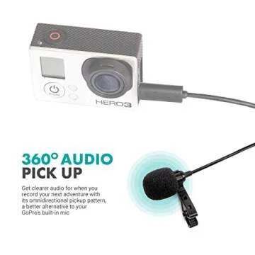 Movo GM100 Clip-on Lavalier Microphone for Compatible with GoPro HERO3, HERO3+ and HERO4 Black, White and Silver Editions - Includes Mic Adapter for Go Pro