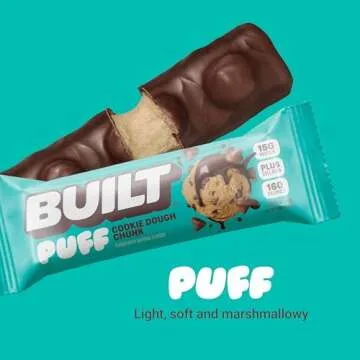 BUILT Puff Protein Bars, Cookie Dough Chunk Puff, High Protein Bars, 15g High Protein Snacks, On-The-Go Bars, only 160 Calories, 8g Sugar, Collagen, Not Gluten Free, 12 Count