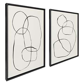 Kate and Laurel Sylvie Modern Circles and Going in Circles Framed Canvas Wall Art Set by Teju Reval of SnazzyHues, 2 Piece Set 18x24 Natural, Beautiful Abstract Minimalist Wall Art