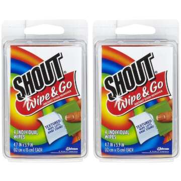 Shout Stain Remover Wipes - Travel Size, 4 ct, 2 pk - Effortless Clean