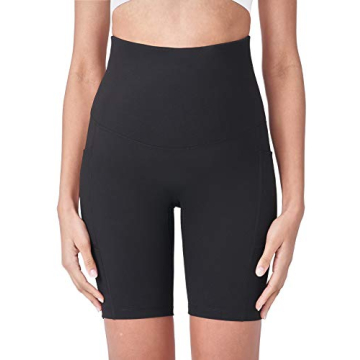 POSHDIVAH Black Maternity Yoga Shorts Over The Belly Bump