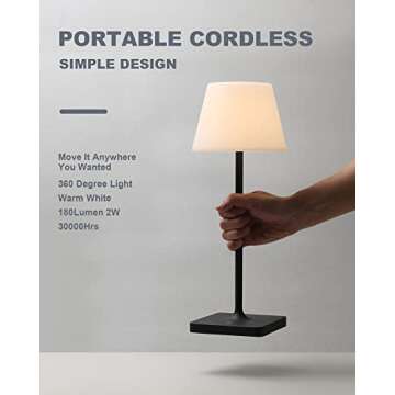 WEILAILUX Outdoor Battery Operated Table Lamp Waterproof, 4000mAh Cordless Table Lamp Rechargeable, Touch Dimmable Desk Lamp, LED Night Light for Patio Camping Restaurant Home, H15in, Black