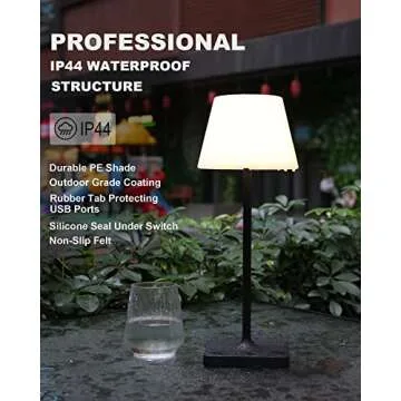 WEILAILUX Outdoor Battery Operated Table Lamp Waterproof, 4000mAh Cordless Table Lamp Rechargeable, Touch Dimmable Desk Lamp, LED Night Light for Patio Camping Restaurant Home, H15in, Black