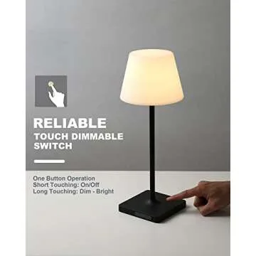 WEILAILUX Outdoor Battery Operated Table Lamp Waterproof, 4000mAh Cordless Table Lamp Rechargeable, Touch Dimmable Desk Lamp, LED Night Light for Patio Camping Restaurant Home, H15in, Black